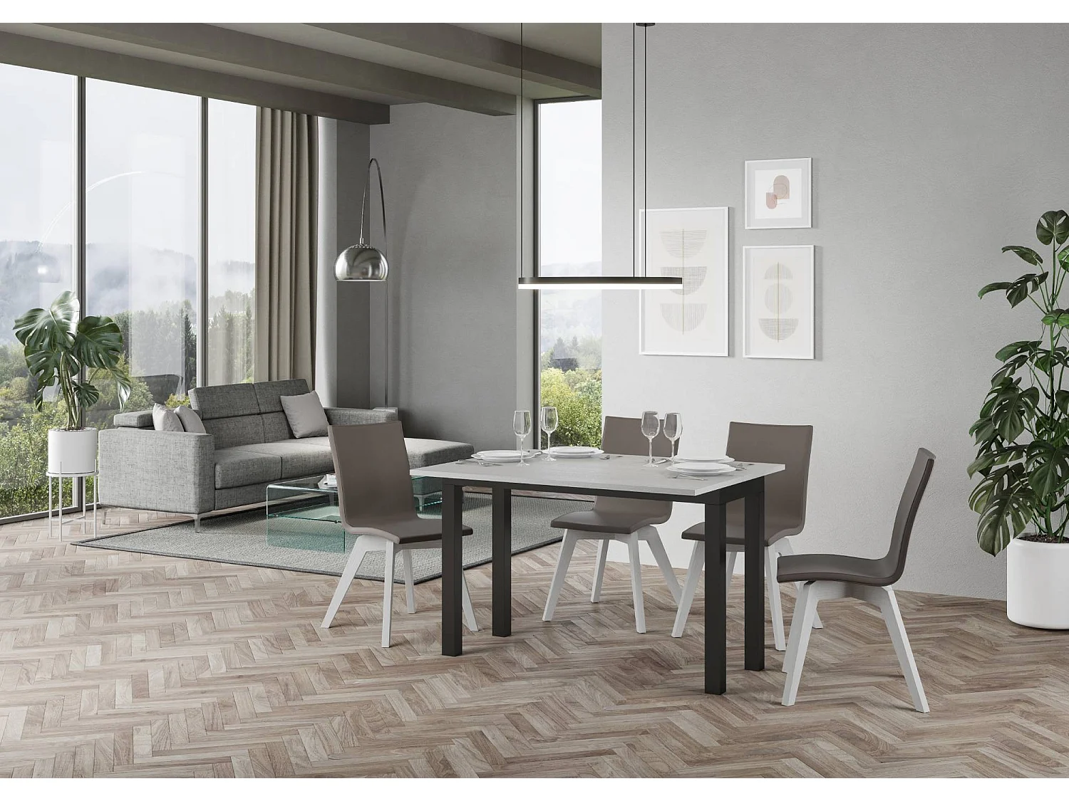 Table extensible portefeuille 120x45/90 cm Everyday Double frêne blanc cadre anthracite