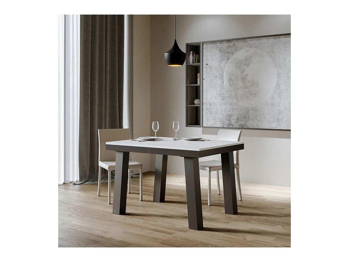 Mesa de jantar extensível 90x120/380 cm Bridge Evolution Cinza Branca quadro Antracite