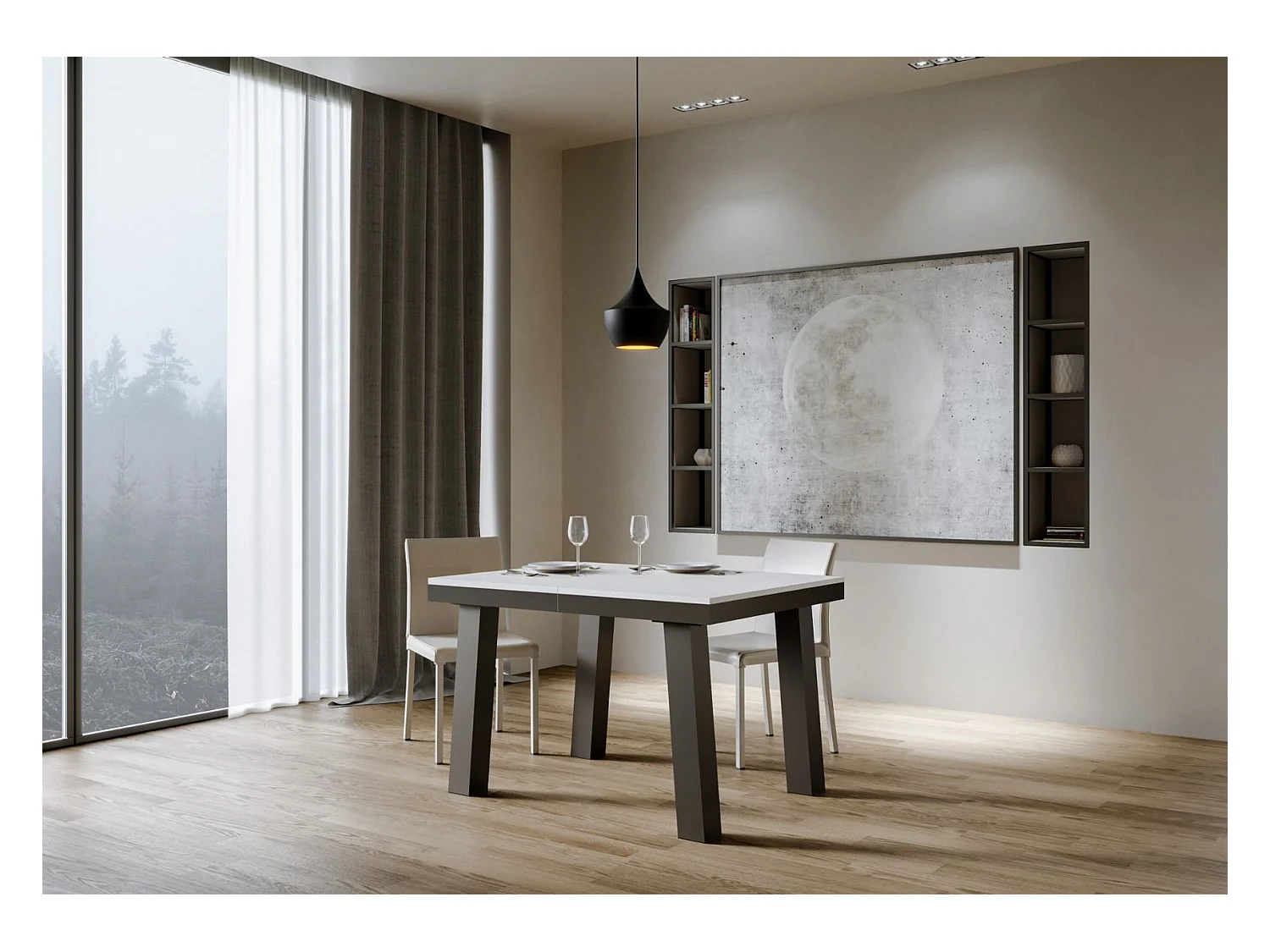 Mesa de jantar extensível 90x120/380 cm Bridge Evolution Cinza Branca quadro Antracite