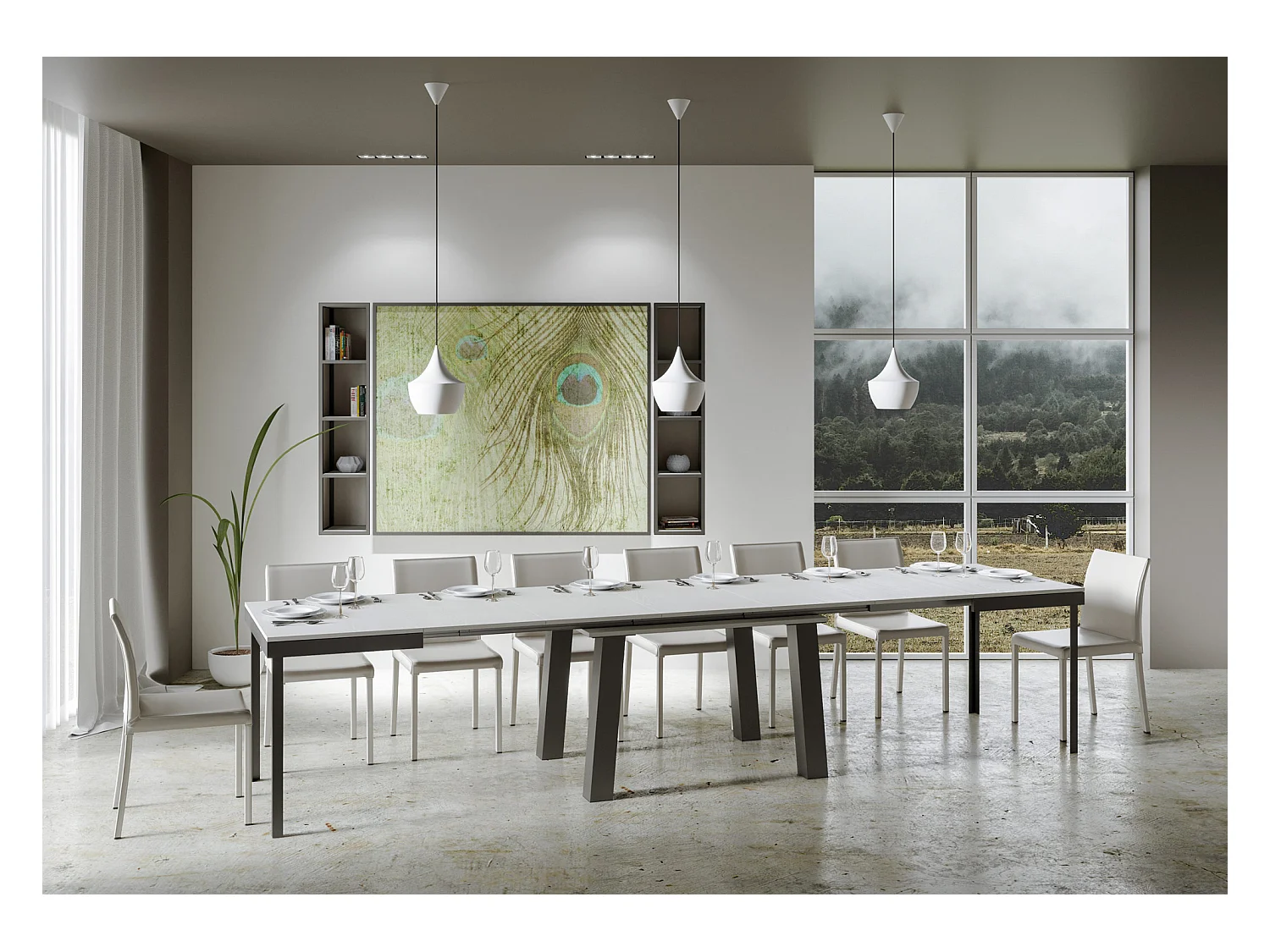 Mesa de jantar extensível 90x120/380 cm Bridge Evolution Cinza Branca quadro Antracite