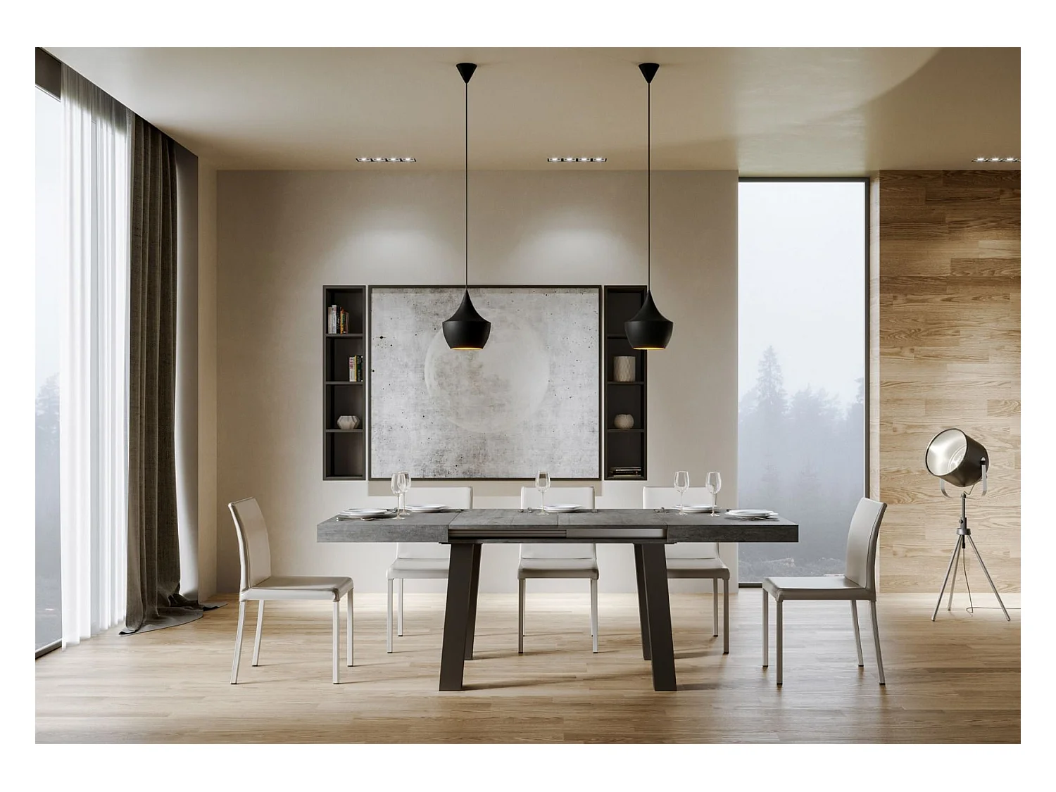 Table extensible 90x130/390 cm Bridge Gris Béton cadre Anthracite