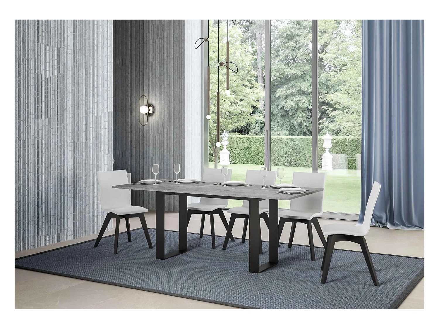Table extensible portefeuille 120/200x45/90 cm Tecno Double Gris Béton cadre Anthracite