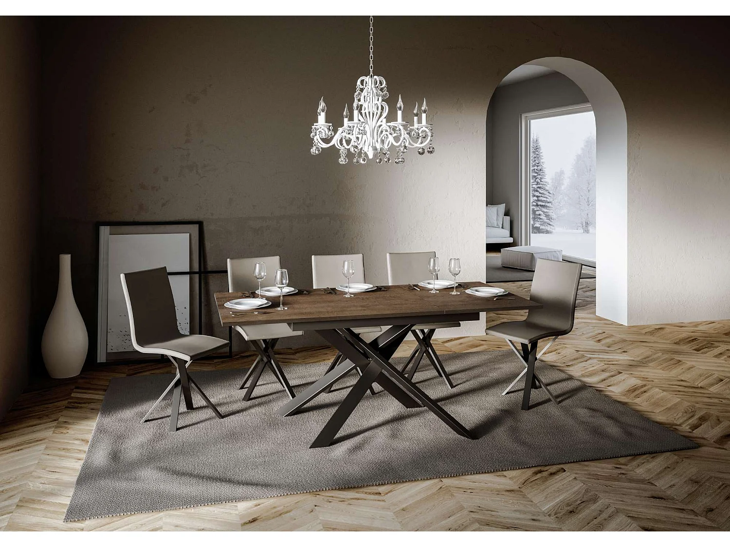 Mesa extensible 90x120/180 cm Ganty Nogal - Estructura color canto antracita