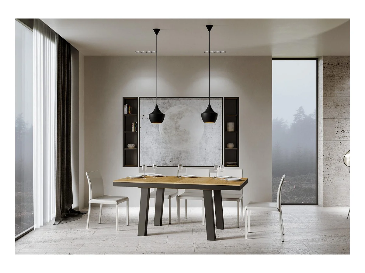 Ausziehtisch 90x180/284 cm Bridge Evolution Eiche Natur mit Eisenrahmen aus Anthrazit