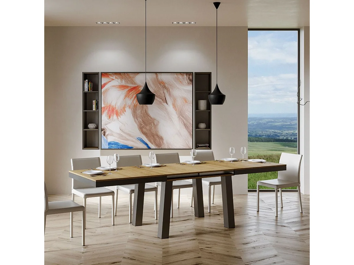 Ausziehtisch 90x180/284 cm Bridge Evolution Eiche Natur mit Eisenrahmen aus Anthrazit