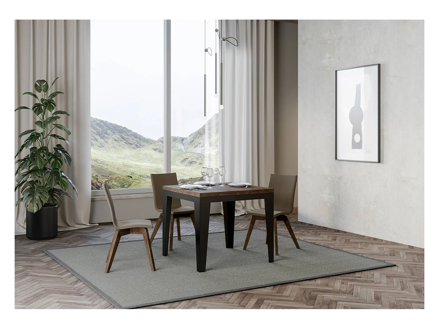 Table extensible portefeuille 90x90/180 cm Flame Libra Noyer cadre Anthracite