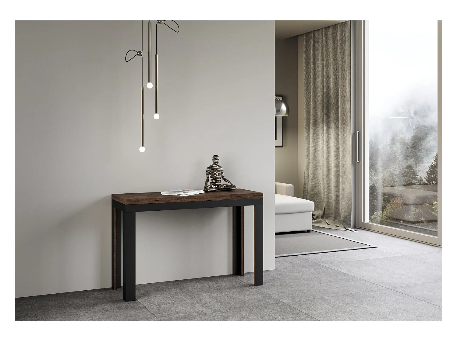 Uitklapbare tafel 120/200x45/90 cm Linea Double walnoot frame antraciet