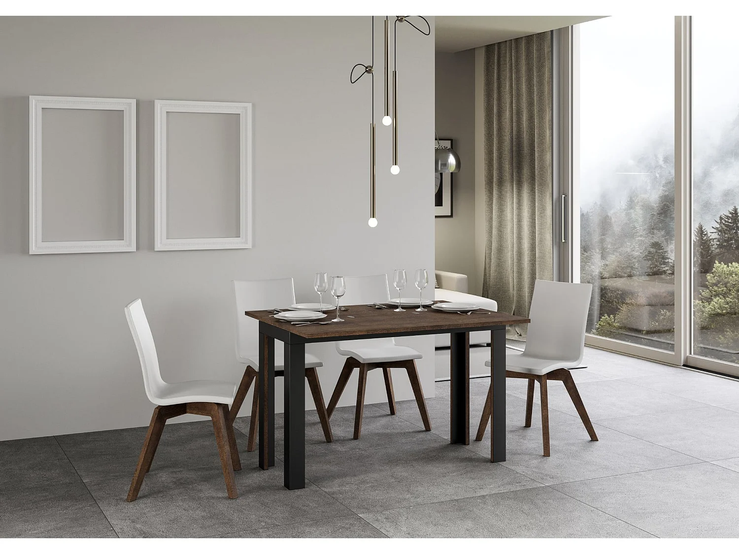 Table extensible portefeuille 120/200x45/90 cm Linea Double Noyer cadre Anthracite