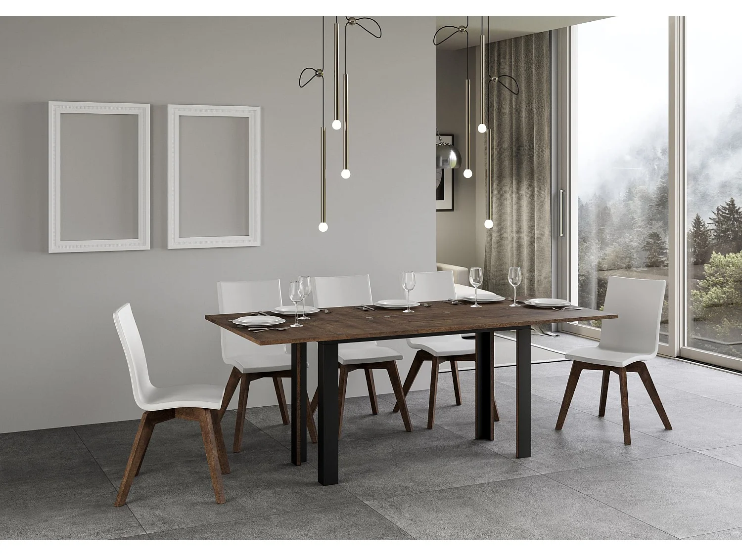 Table extensible portefeuille 120/200x45/90 cm Linea Double Noyer cadre Anthracite