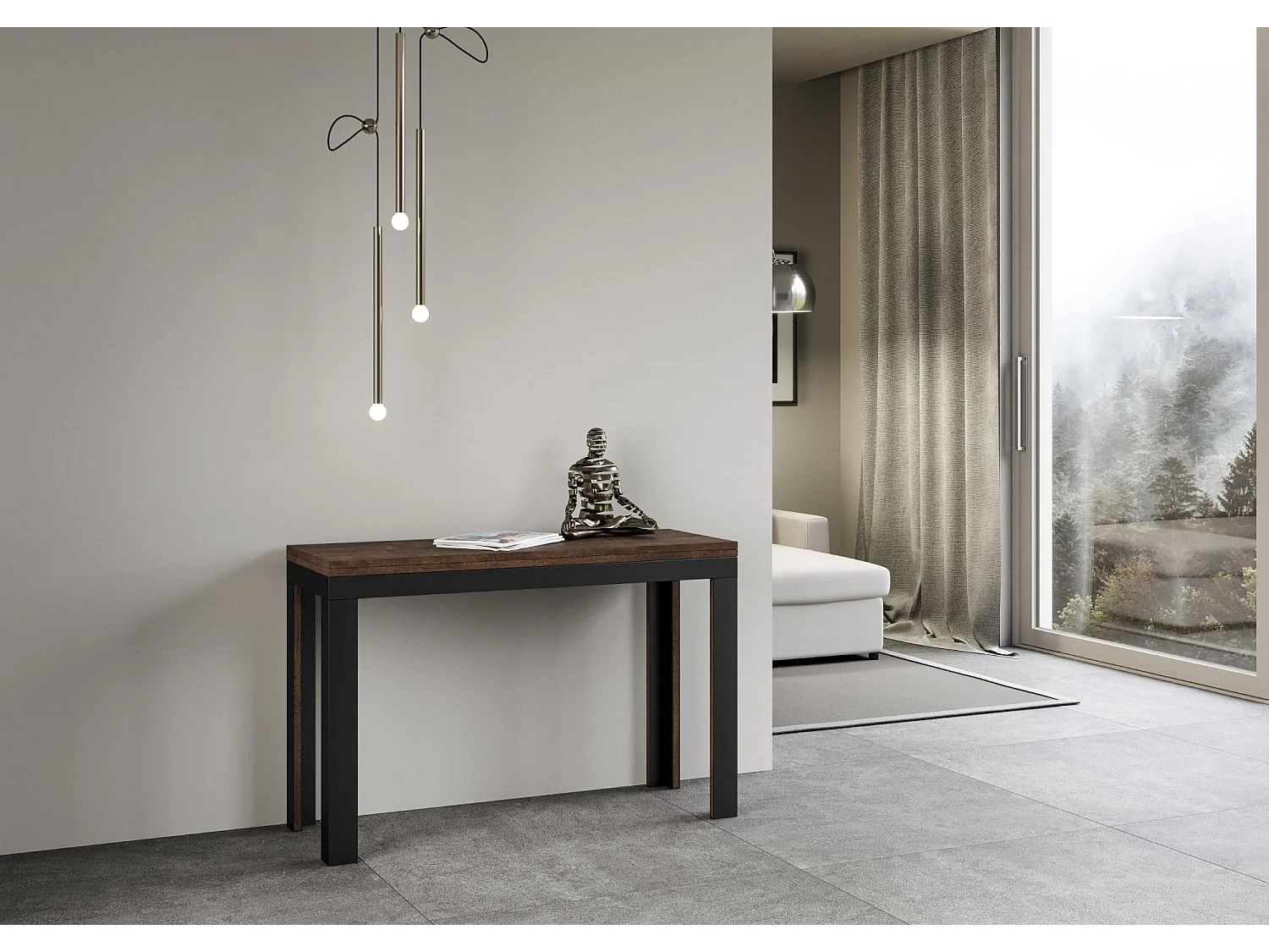 Table extensible portefeuille 120/200x45/90 cm Linea Double Noyer cadre Anthracite