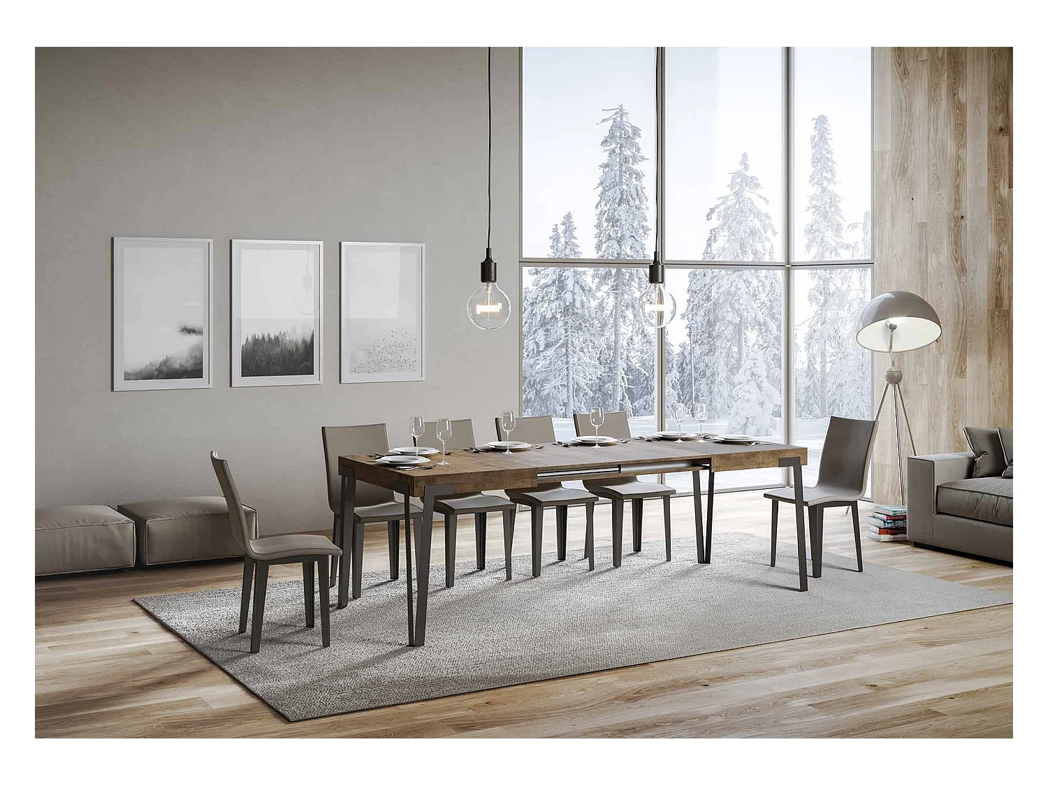 Mesa de jantar extensível 90x130/234 cm Rio Nogueira quadro Antracite