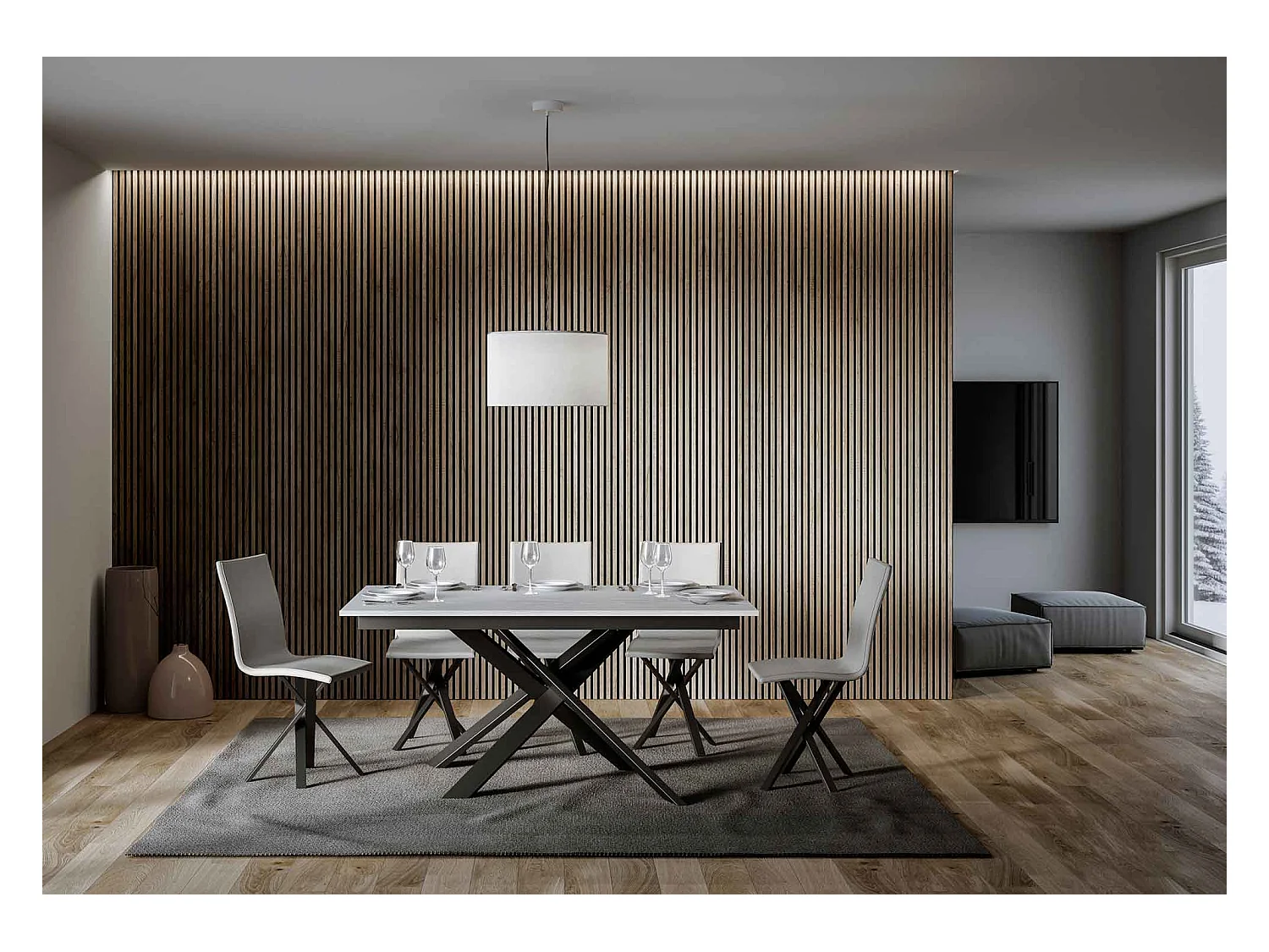 Tavolo allungabile 90x160/220 cm Ganty Bianco Frassino - bordo in tinta telaio Antracite