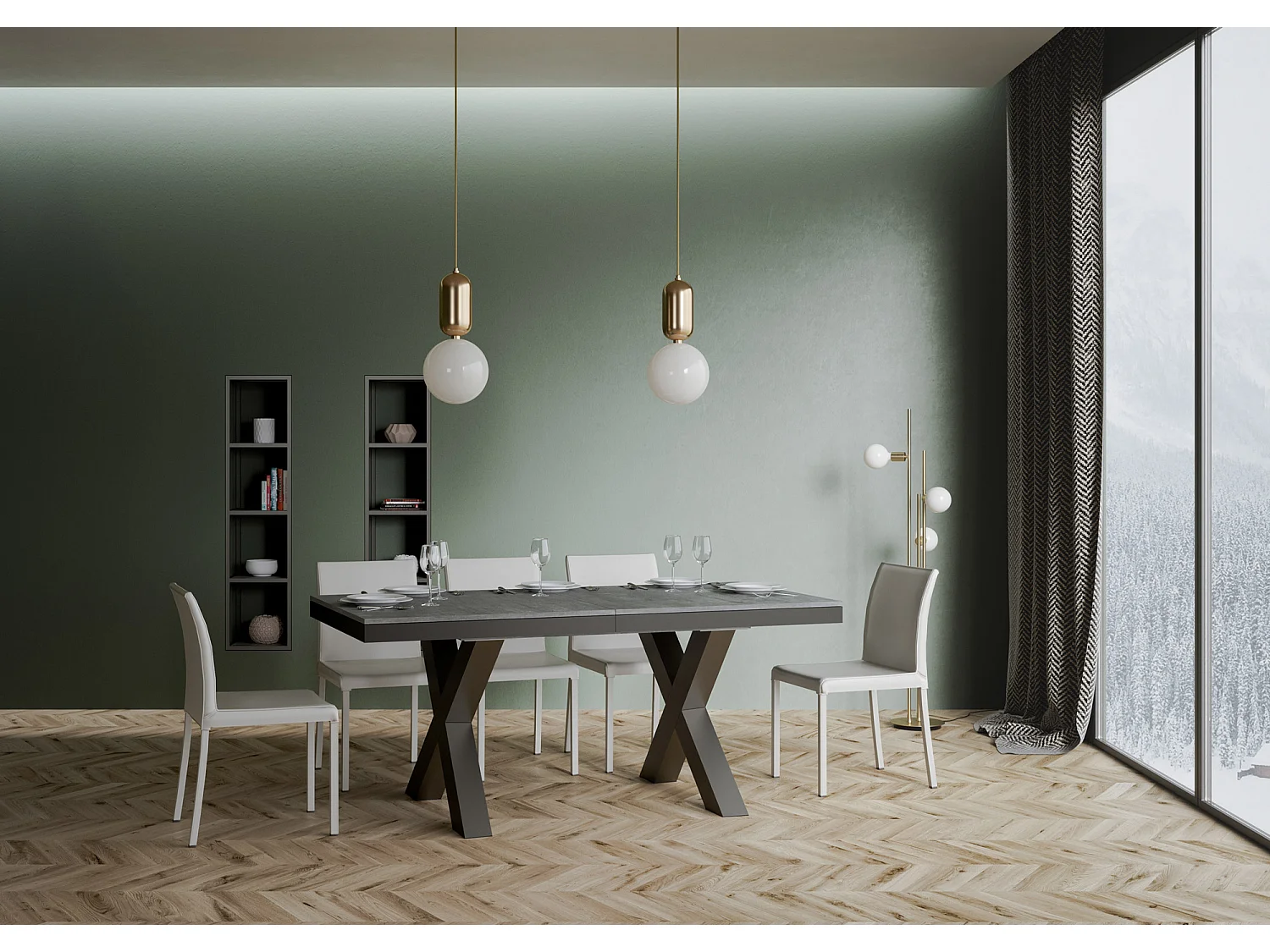 Uitschuifbare tafel 90x180/440 cm Traffic Evolution cement frame antraciet