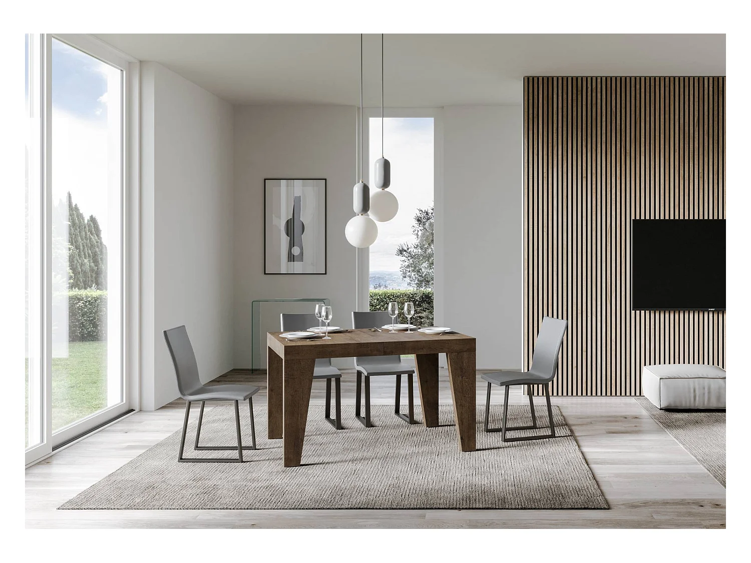 Naxo uitschuifbare houten eettafel-Kleur Bruin-Steun 2 voet-Verlengsnoeren -Uitschuifbare breedte