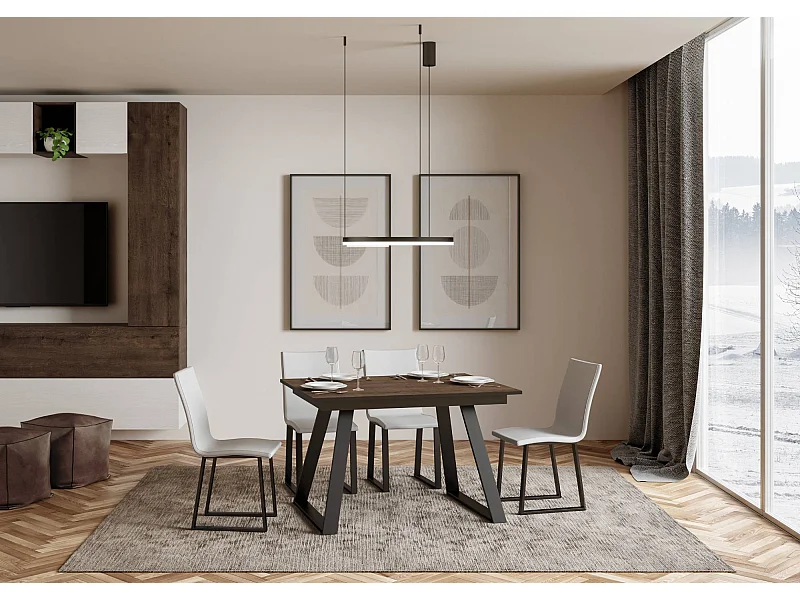 Table extensible 90x120/180 cm Bernadette Noyer cadre Anthracite