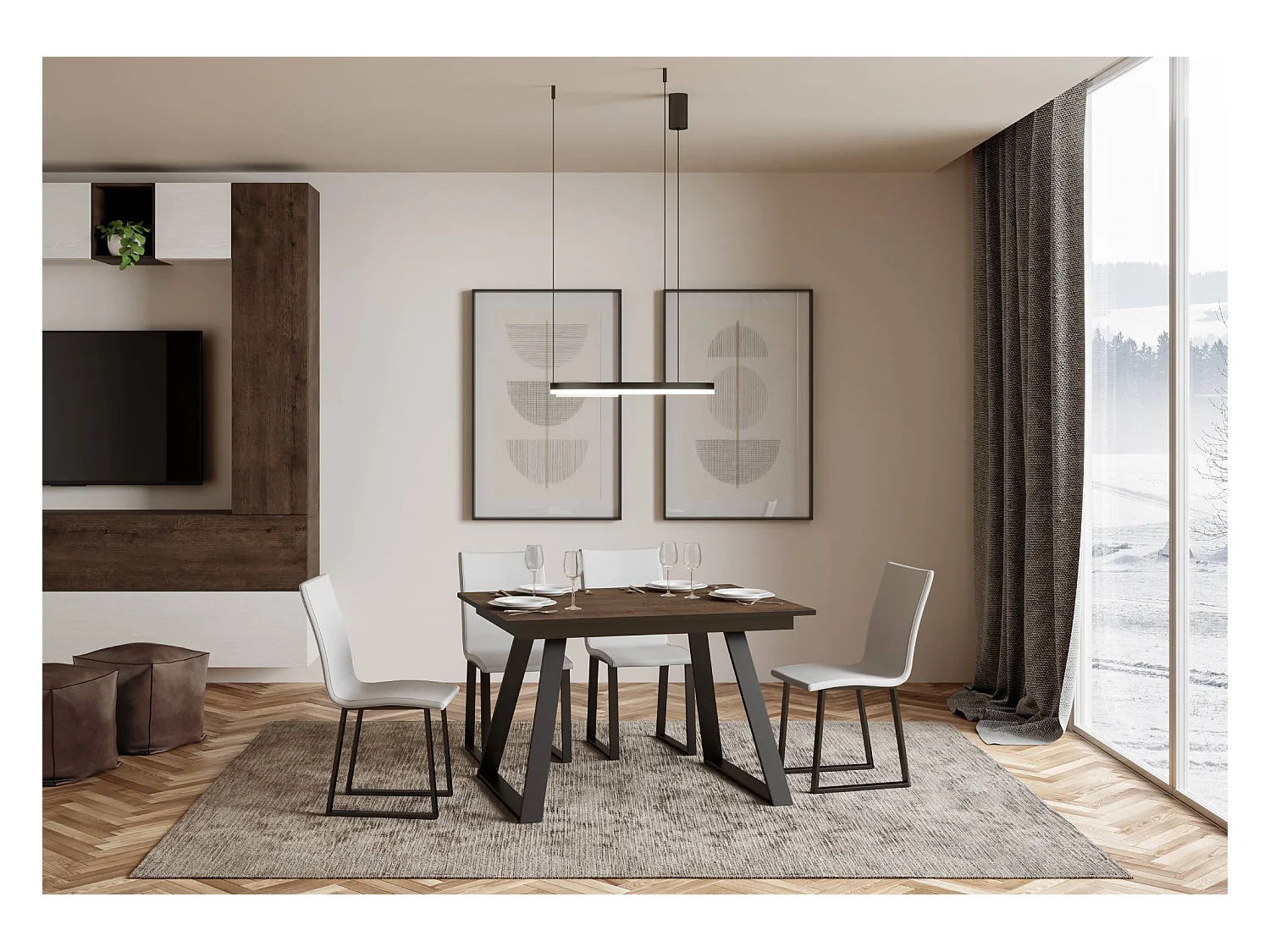 Mesa extensible 90x120/180 cm Bernadette Nogal estructura Antracita