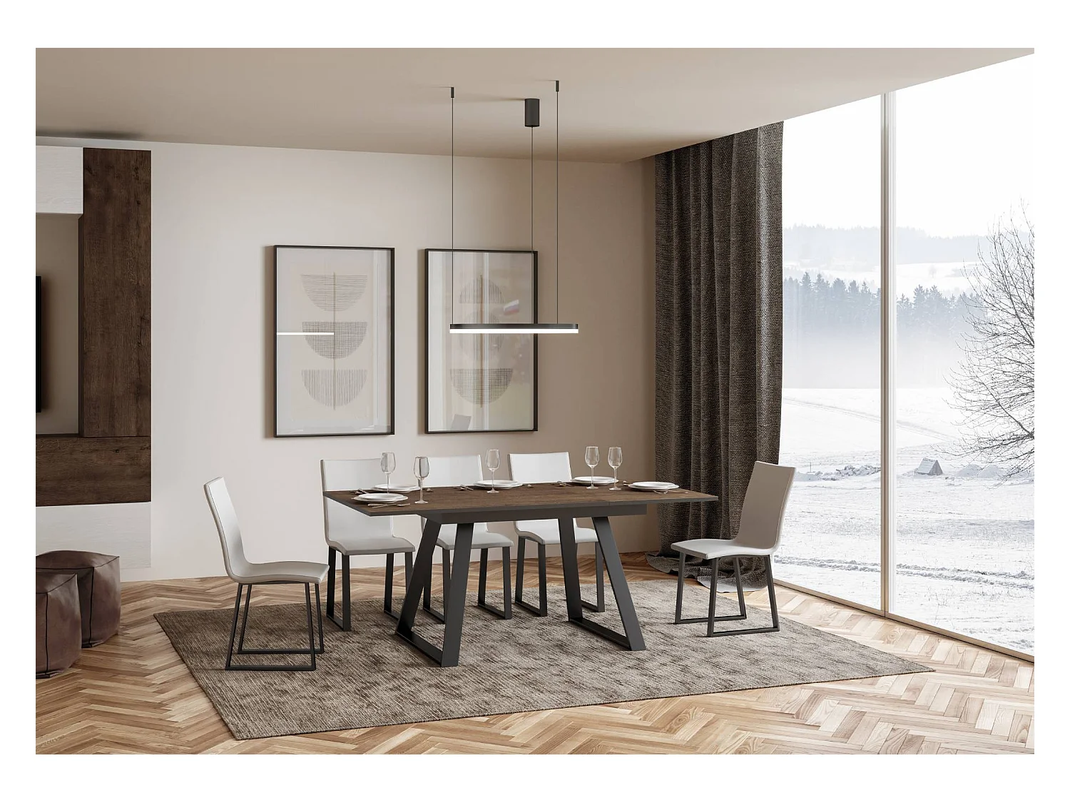 Mesa extensible 90x120/180 cm Bernadette Nogal estructura Antracita