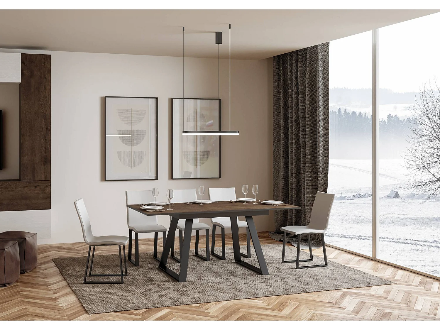 Table extensible 90x120/180 cm Bernadette Noyer cadre Anthracite