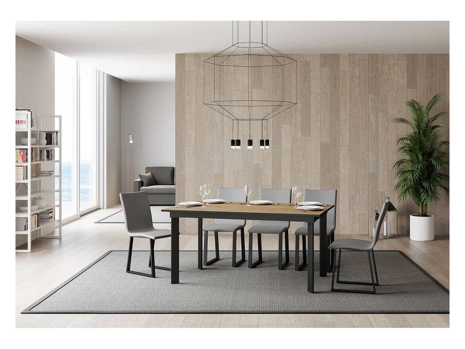 Table extensible 90x160/220 cm Cumar Chêne Nature cadre Anthracite
