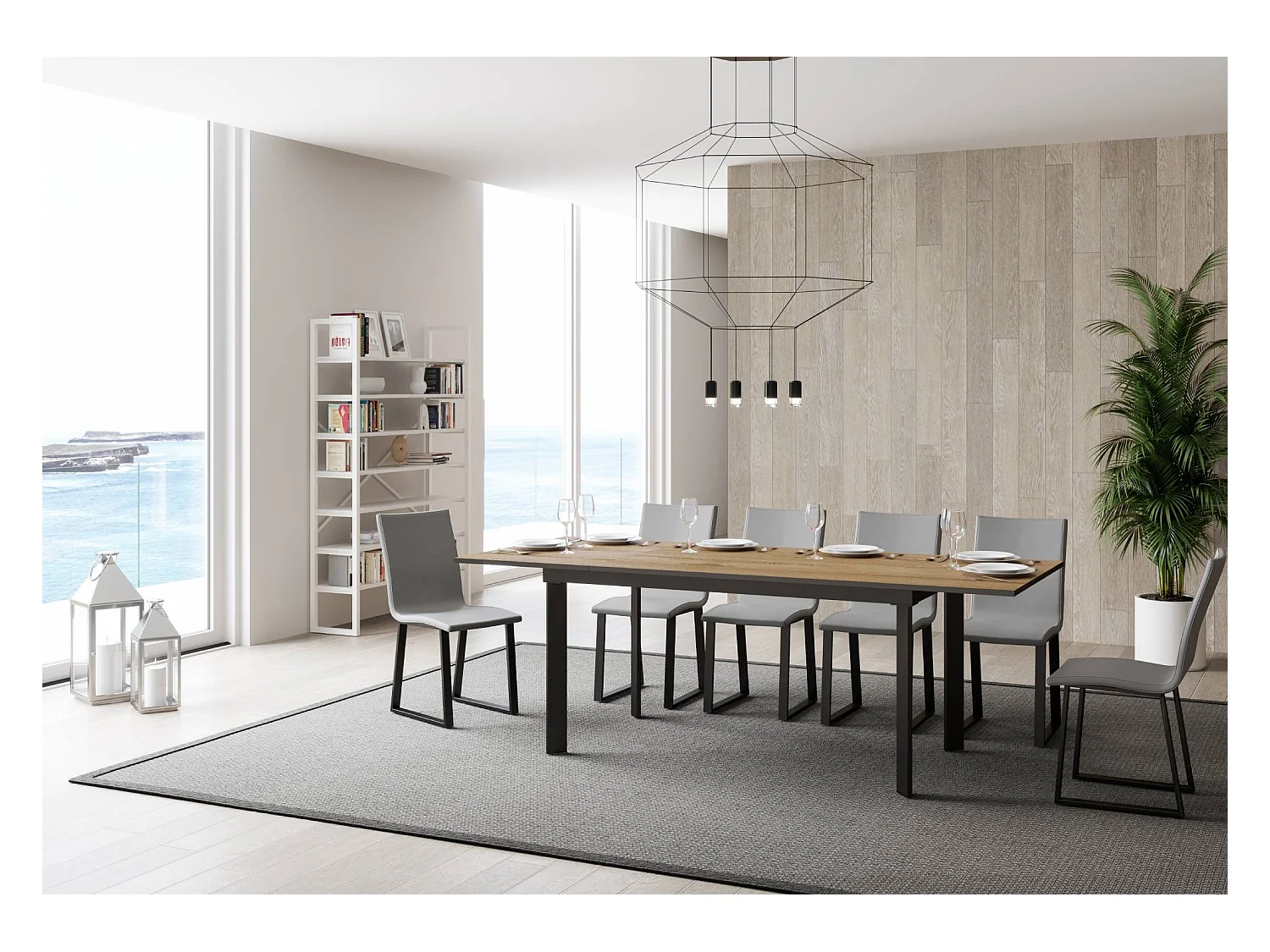 Table extensible 90x160/220 cm Cumar Chêne Nature cadre Anthracite