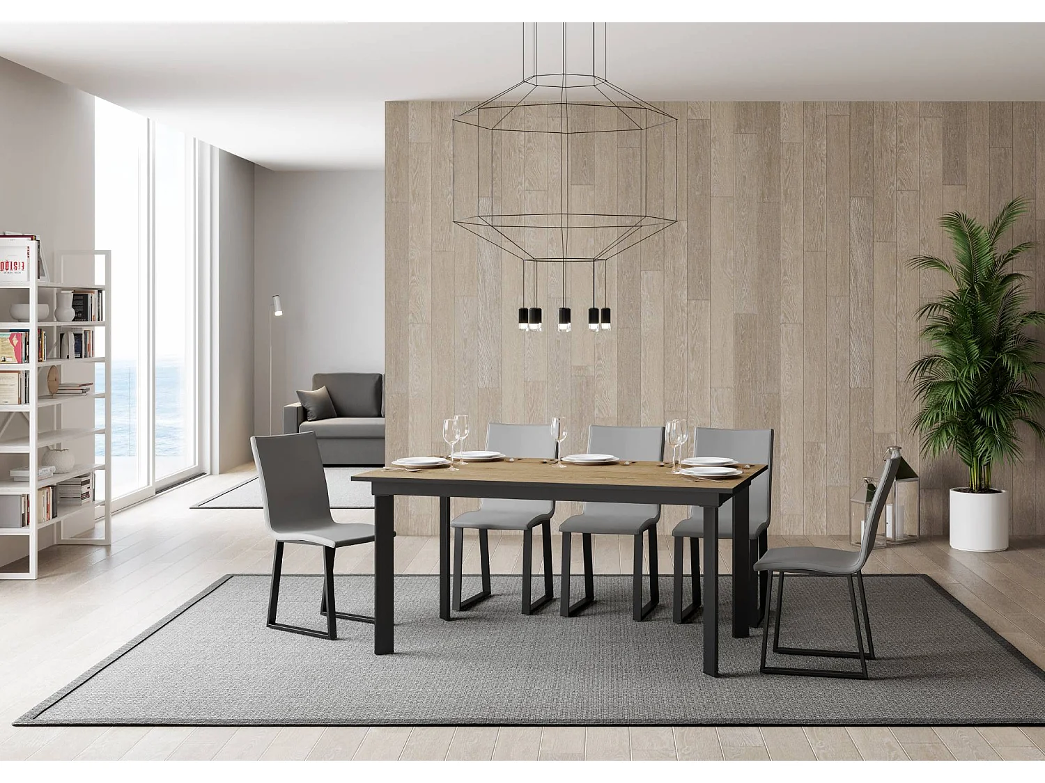 Table extensible 90x160/220 cm Cumar Chêne Nature cadre Anthracite