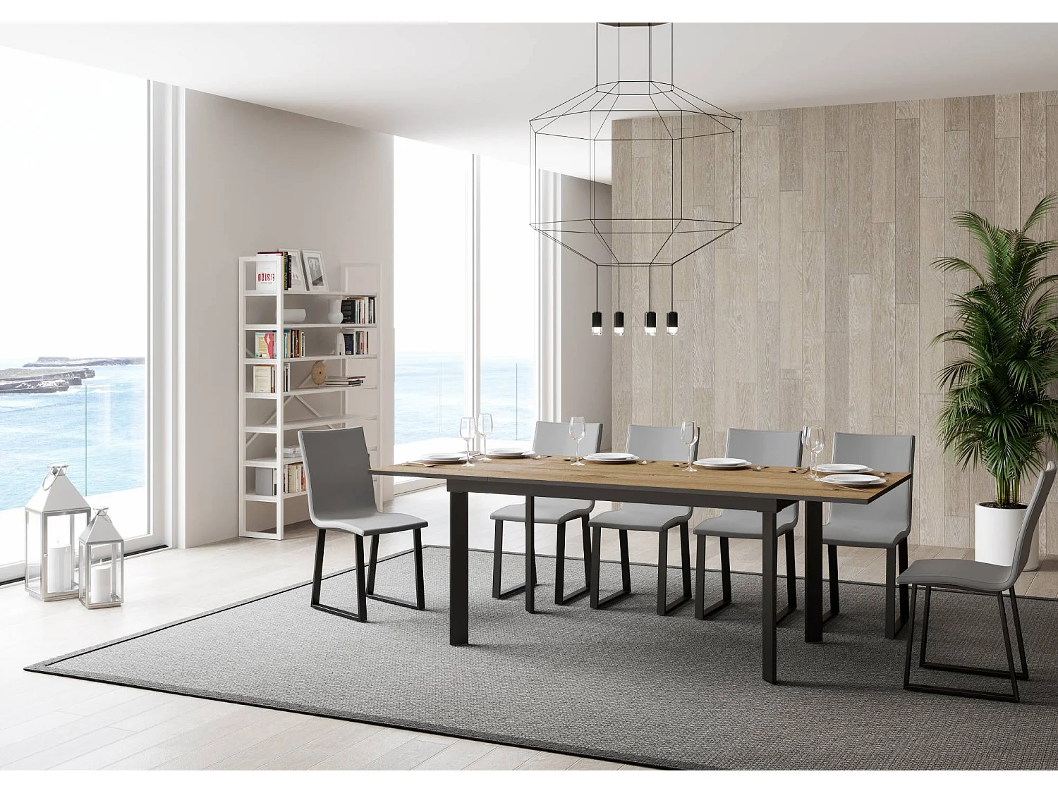 Table extensible 90x160/220 cm Cumar Chêne Nature cadre Anthracite