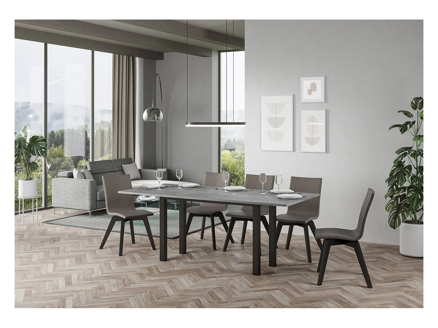 Table extensible portefeuille 120/200x45/90 cm Everyday Double Gris Béton cadre Anthracite