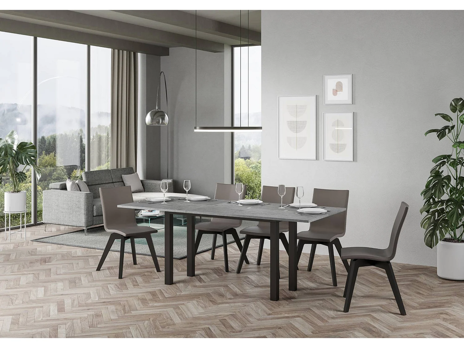 Table extensible portefeuille 120/200x45/90 cm Everyday Double Gris Béton cadre Anthracite