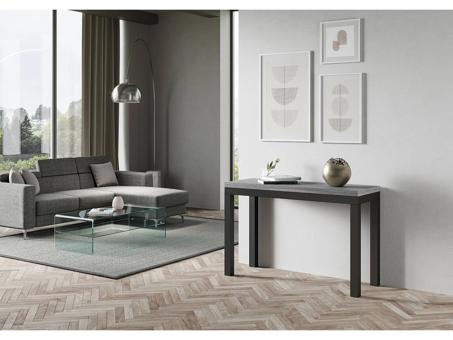 Table extensible portefeuille 120/200x45/90 cm Everyday Double Gris Béton cadre Anthracite