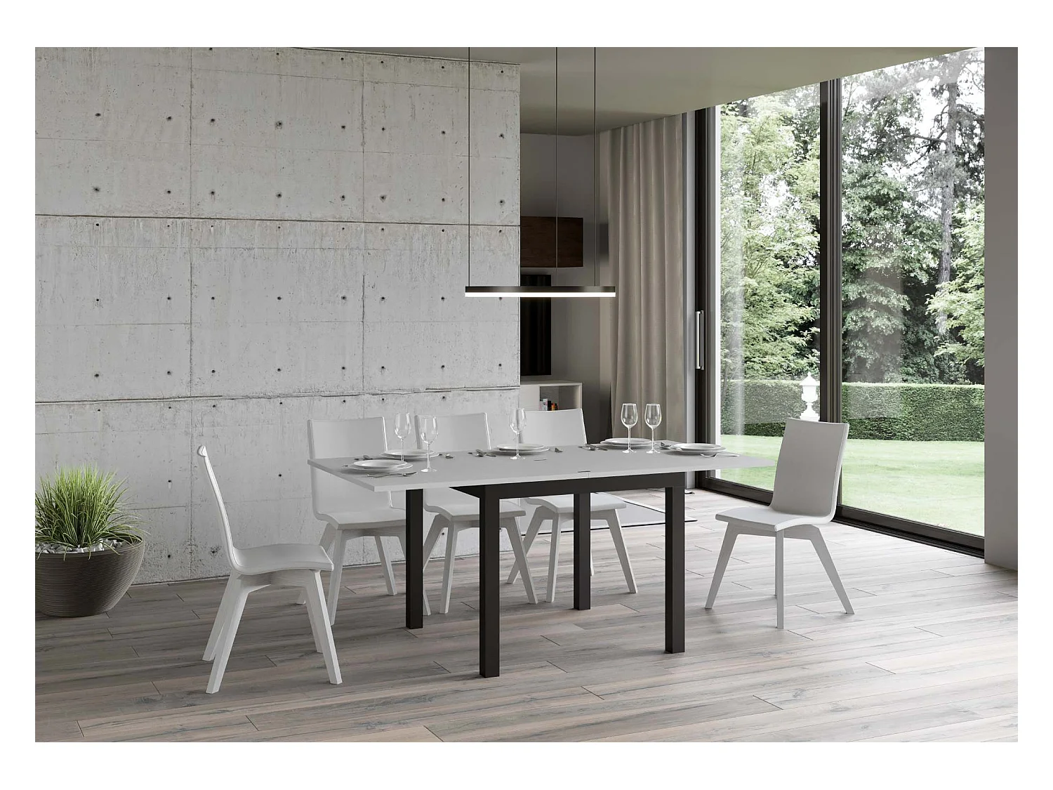 Table extensible portefeuille 90x90/180 cm Everyday Libra Frêne Blanc cadre Anthracite