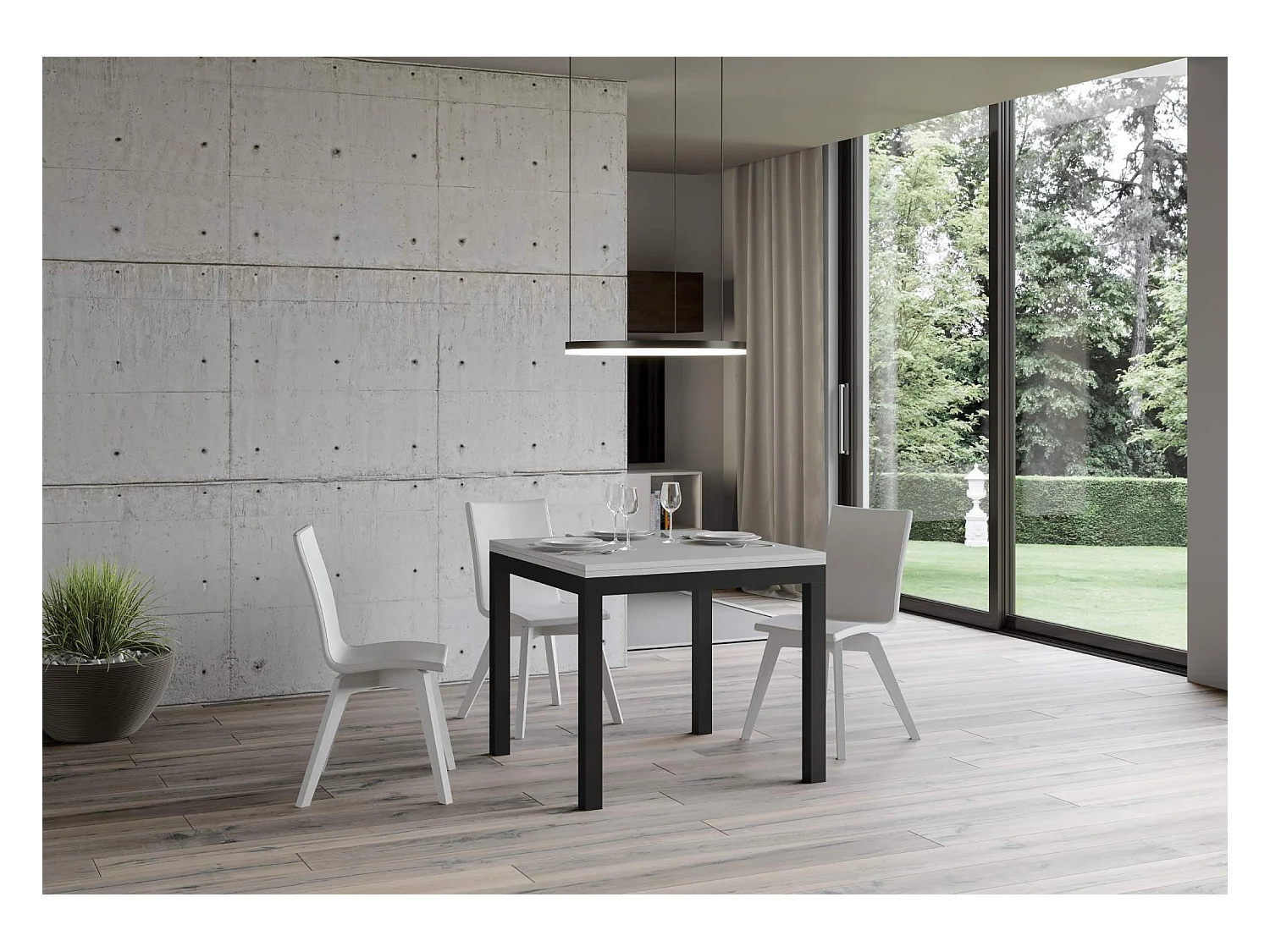Table extensible portefeuille 90x90/180 cm Everyday Libra Frêne Blanc cadre Anthracite