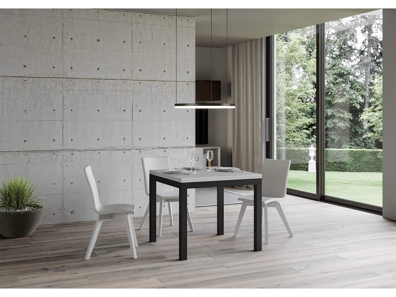Table extensible portefeuille 90x90/180 cm Everyday Libra Frêne Blanc cadre Anthracite