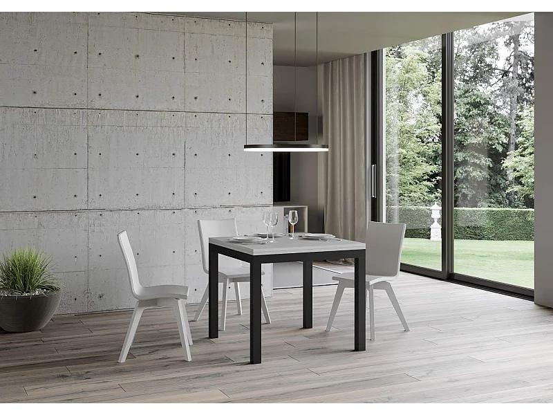 Table extensible portefeuille 90x90/180 cm Everyday Libra Frêne Blanc cadre Anthracite