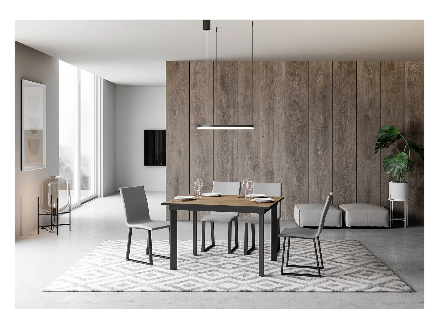 Uitschuifbare tafel 90x120/180 cm Cumar natuur eiken frame antraciet