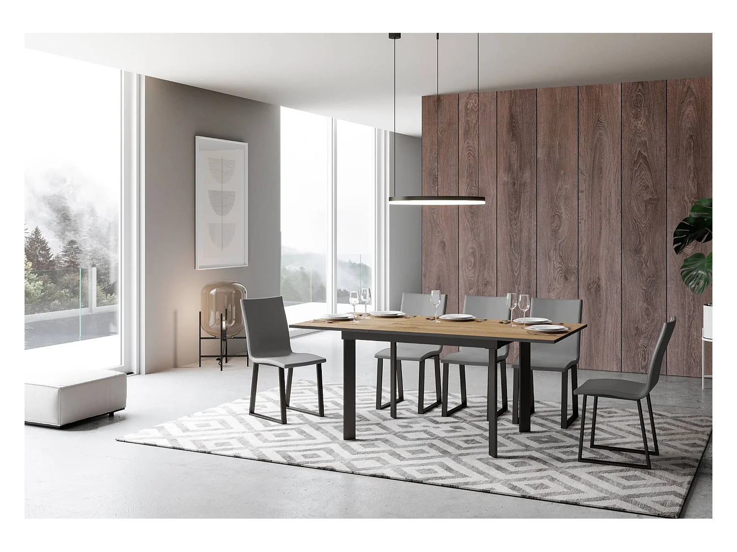 Uitschuifbare tafel 90x120/180 cm Cumar natuur eiken frame antraciet