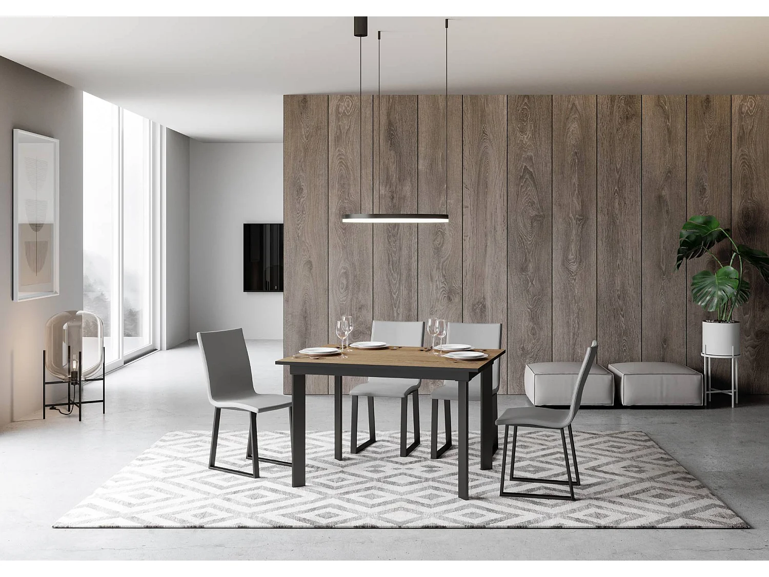 Uitschuifbare tafel 90x120/180 cm Cumar natuur eiken frame antraciet