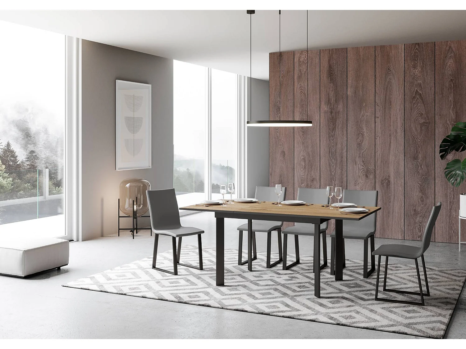 Uitschuifbare tafel 90x120/180 cm Cumar natuur eiken frame antraciet