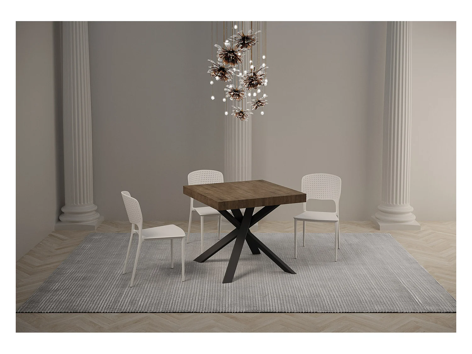 Uitschuifbare tafel 90x90/194 cm Clerk Walnoot blad - Antraciet poten