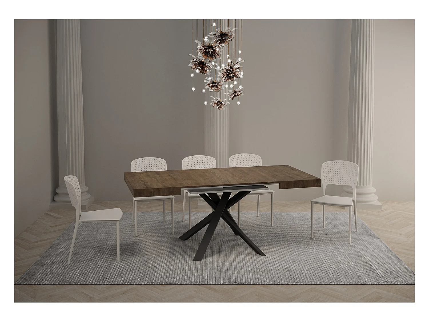 Uitschuifbare tafel 90x90/194 cm Clerk Walnoot blad - Antraciet poten