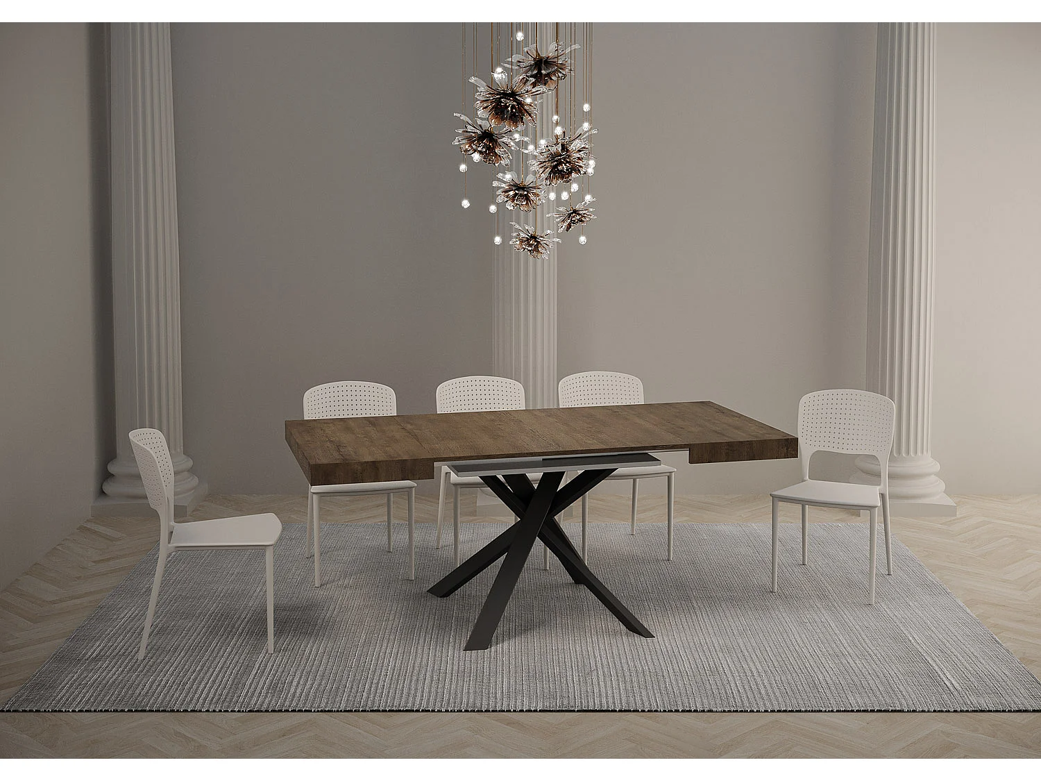 Ausziehtisch 90/194x90 cm Clerk Nussbaum Tischbeine Anthrazit