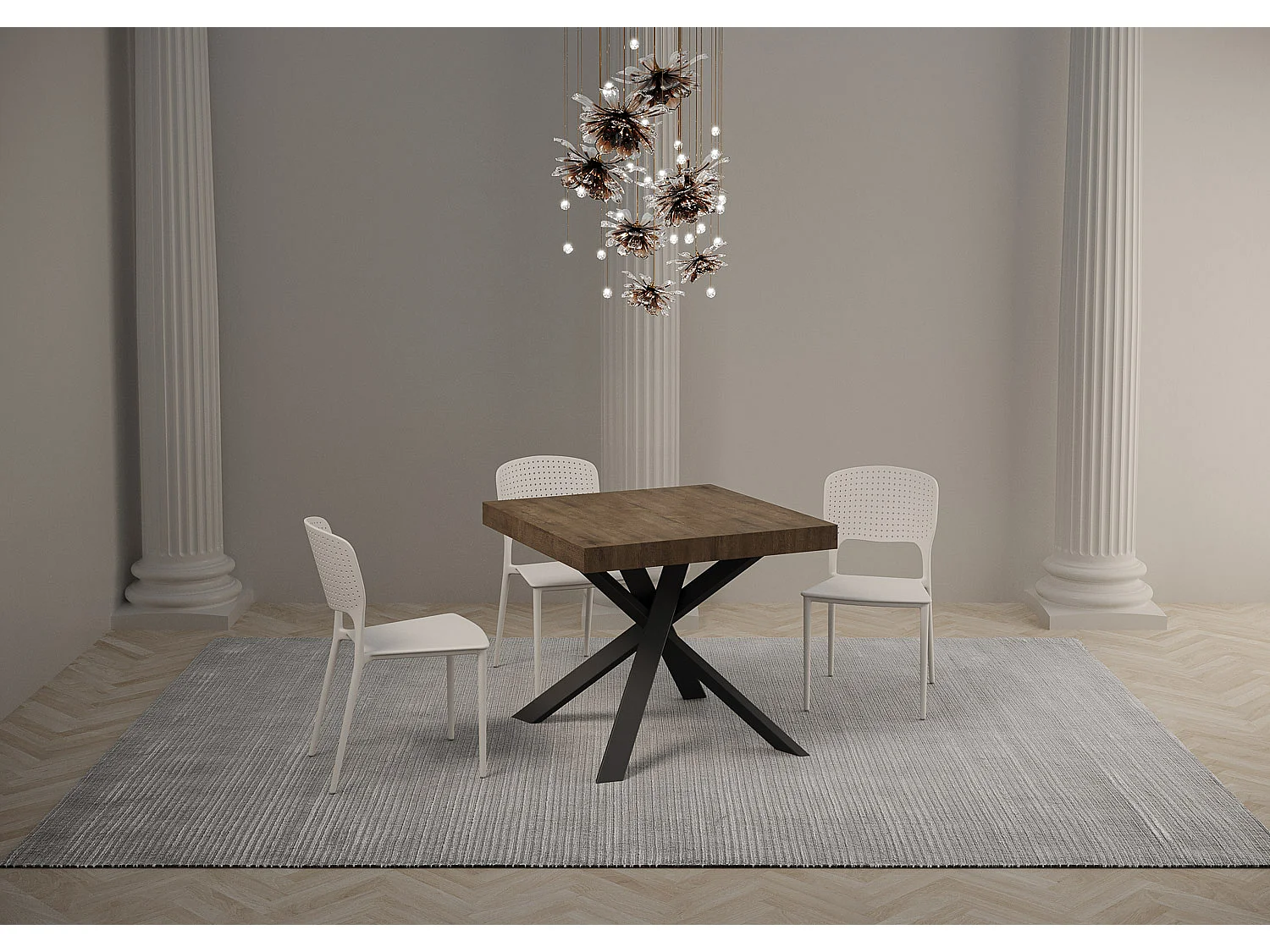 Table extensible 90/194x90 cm Clerk noyer pieds anthracite