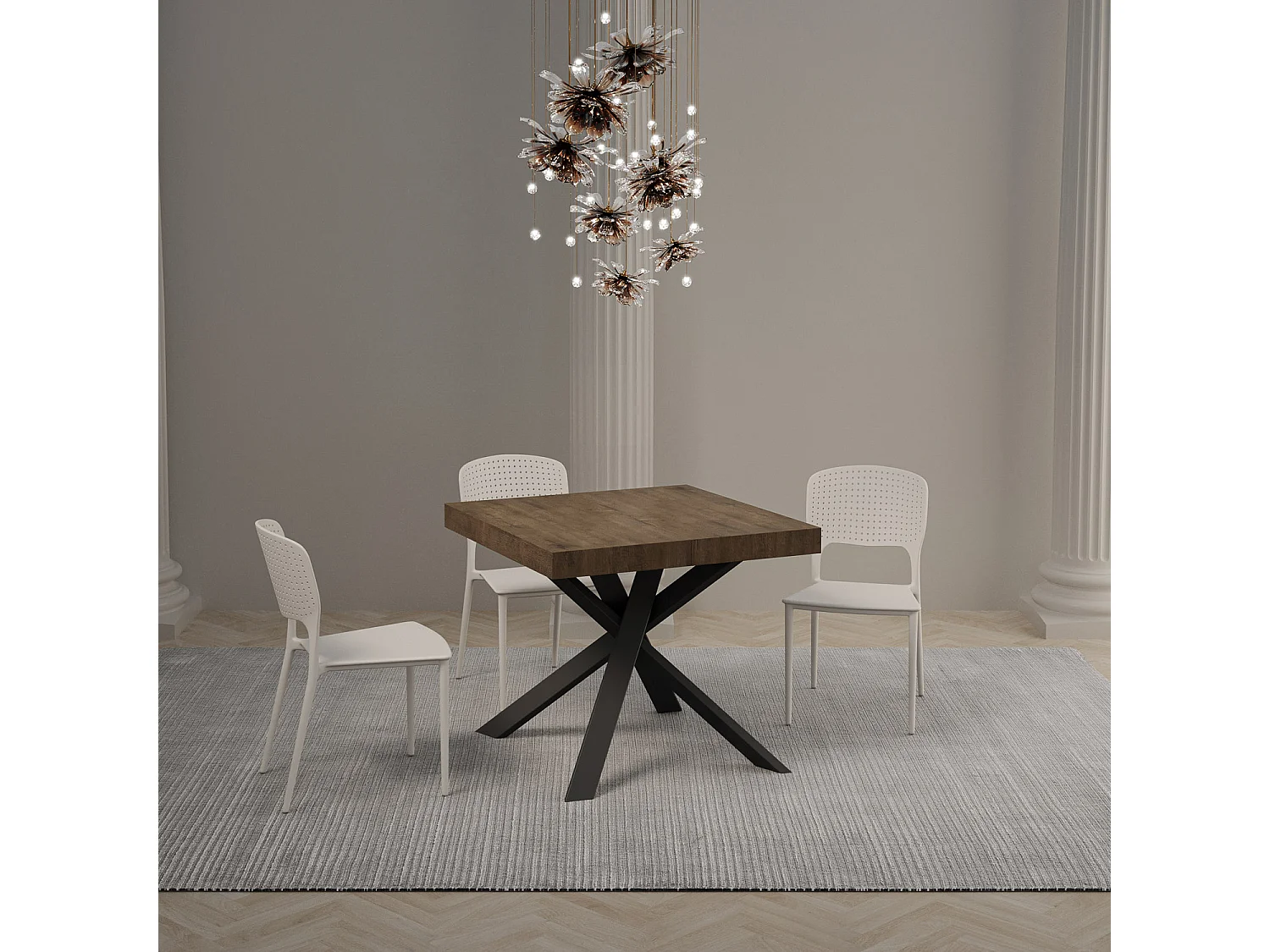 Uitschuifbare tafel 90/194x90 cm Clerk walnoot met antraciete poten