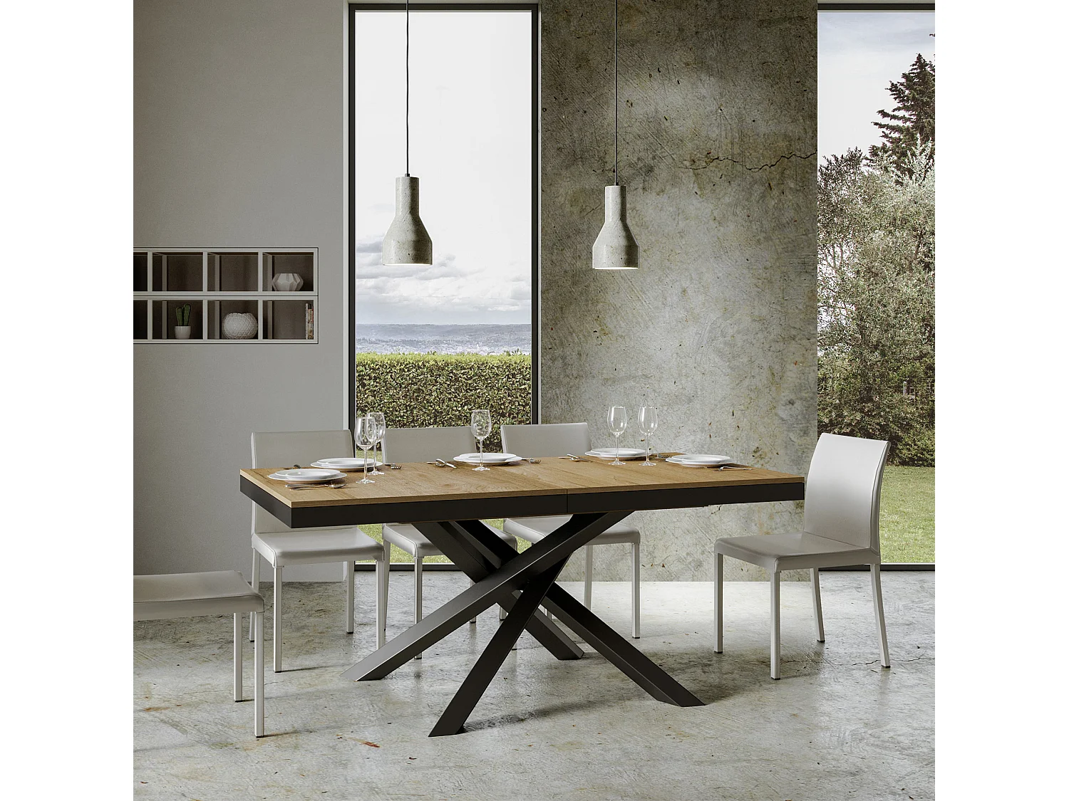Uitschuifbare tafel 180/284x90 cm Volantis Evolution natuur eiken met antraciet frame en poten