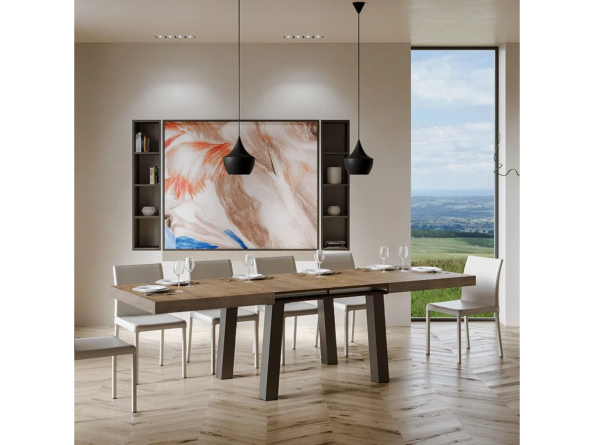 Ausziehtisch 90x180/284 cm Bridge Nussbaum mit Eisenrahmen aus Anthrazit