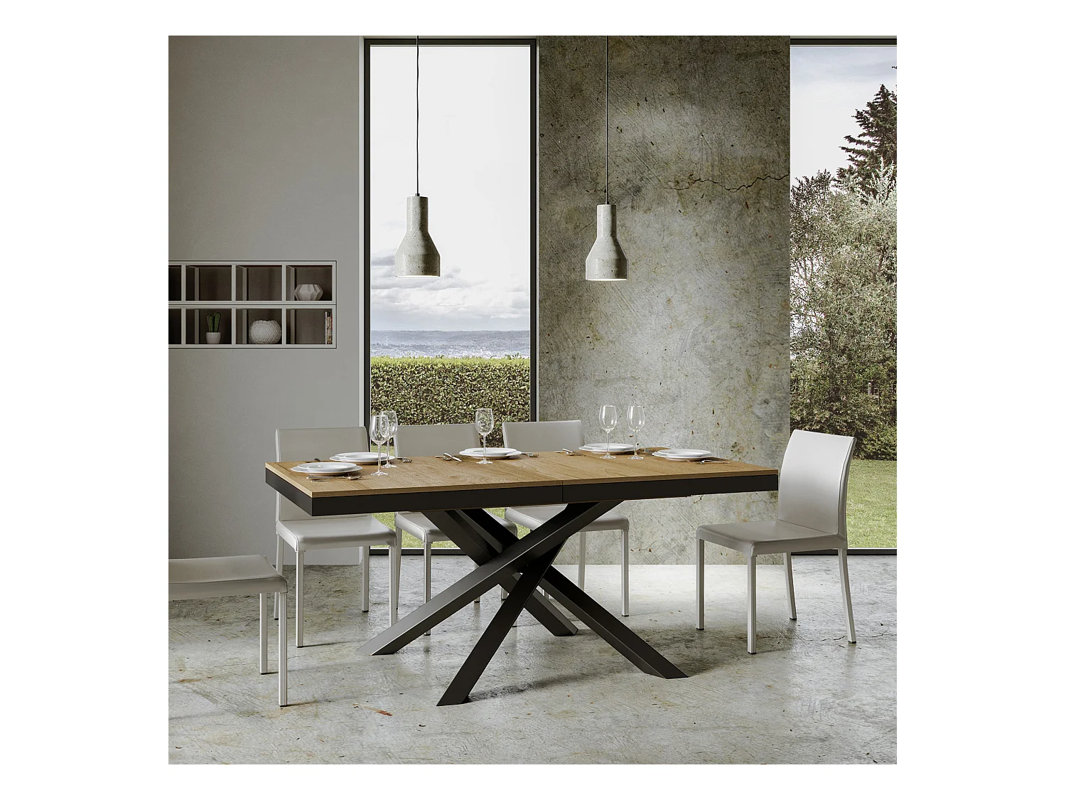 Mesa extensible 90x160/264 cm Volantis Evolution Roble Nature estructura Antracita