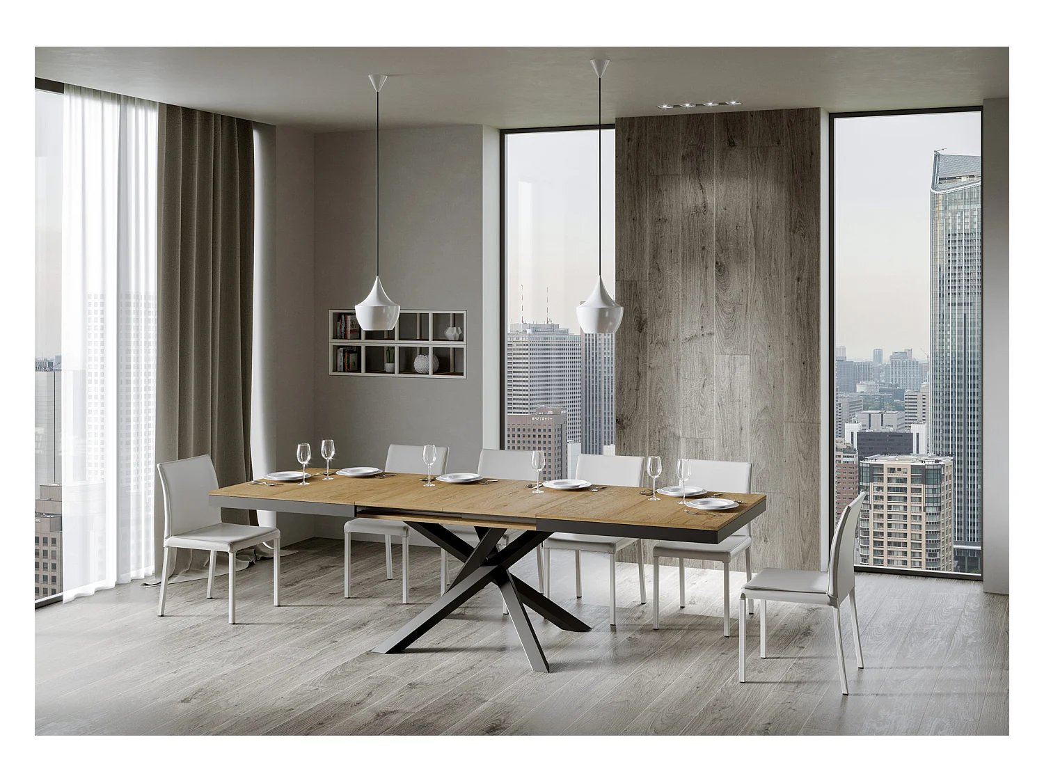 Mesa extensible 90x160/264 cm Volantis Evolution Roble Nature estructura Antracita