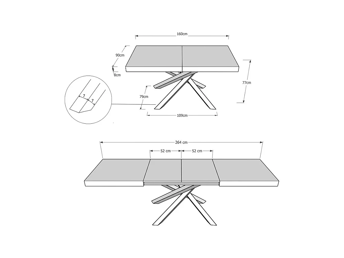 Mesa extensible 90x160/264 cm Volantis Evolution Roble Nature estructura Antracita