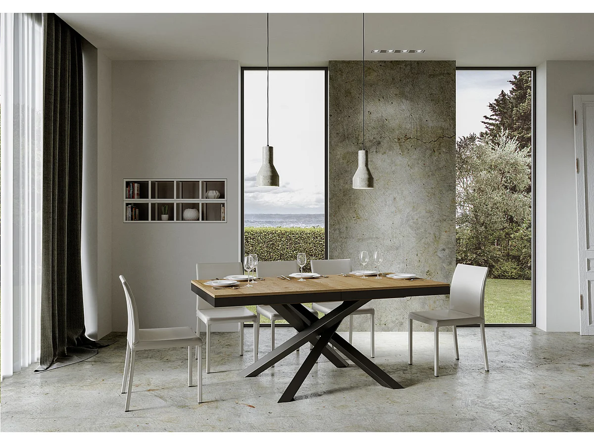 Table extensible 160/264x90 cm Volantis Evolution chêne nature cadre et pieds anthracite