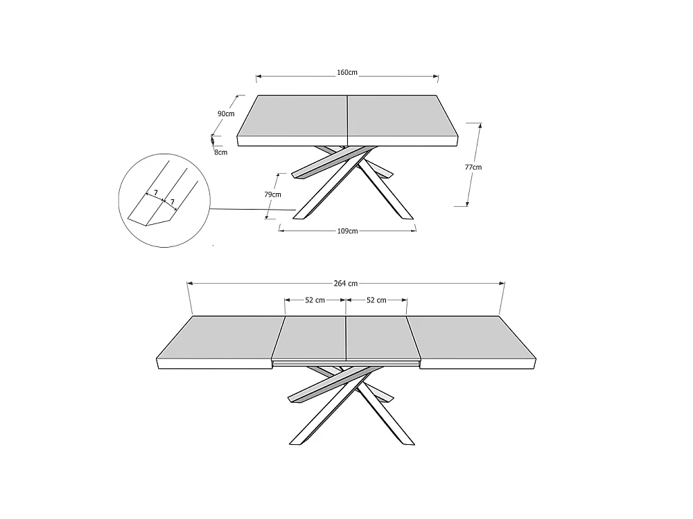 Table extensible 160/264x90 cm Volantis Evolution chêne nature cadre et pieds anthracite