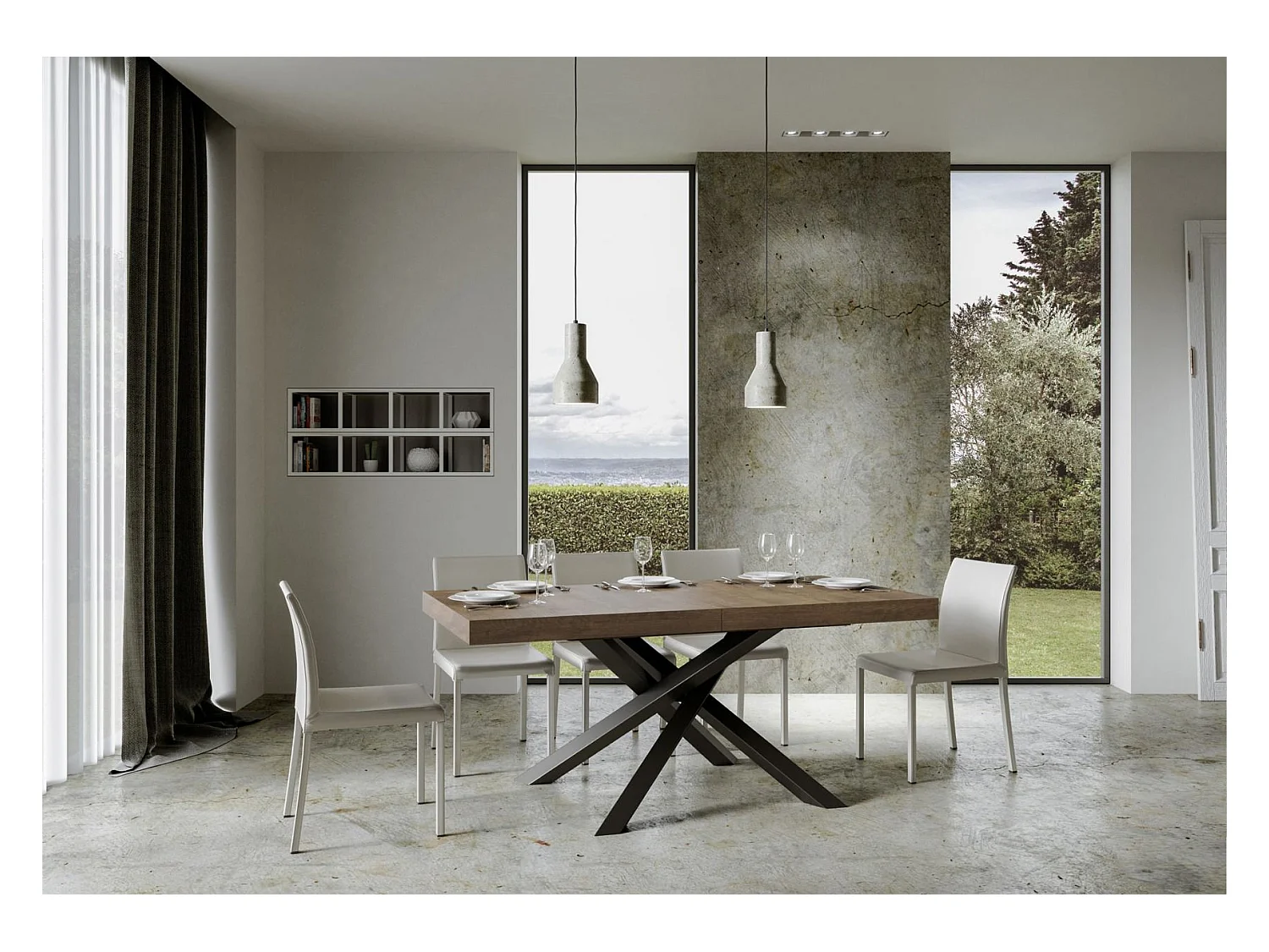 Uitschuifbare tafel 90x160/420 cm Volantis Walnoot Antraciet frame